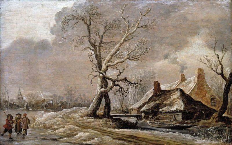 Jan van Goyen Winter Landscape with Farmhouses along a Ditch. Germany oil painting art